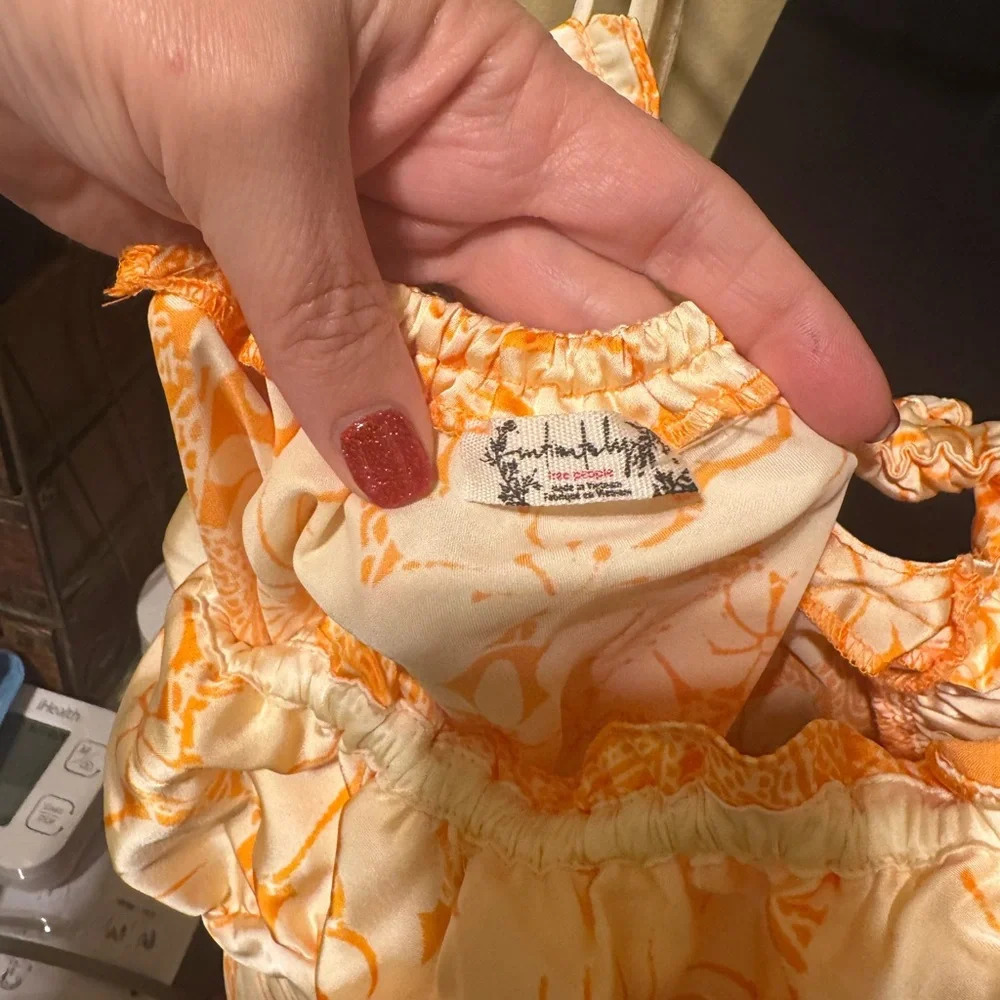 Free People Retro Daisy Asymmetrical Slipdress Orange Gold Floral Sz M - Picture 10 of 13